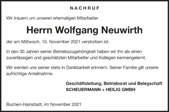 Traueranzeige von Wolfgang Neuwirth von Fränkische Nachrichten