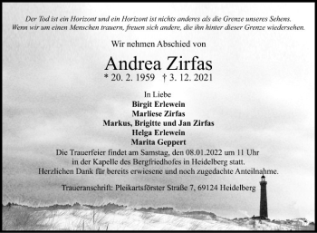 Traueranzeige von Andrea Zirfas von Mannheimer Morgen