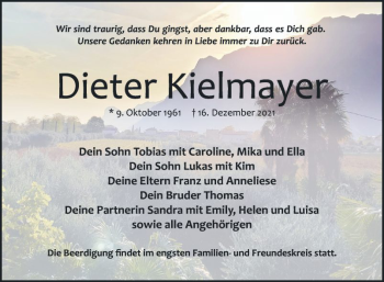 Traueranzeige von Dieter Kielmayer von Mannheimer Morgen