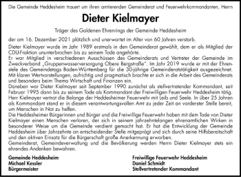 Traueranzeige von Dieter Kielmayer von Mannheimer Morgen