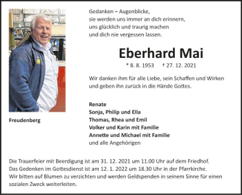 Traueranzeige von Eberhard Mai von Fränkische Nachrichten