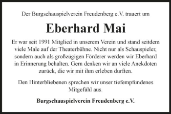 Traueranzeige von Eberhard Mai von Fränkische Nachrichten