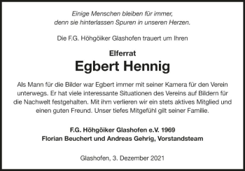 Traueranzeige von Egbert Hennig von Fränkische Nachrichten