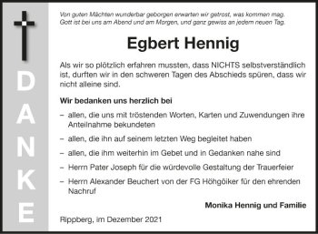 Traueranzeige von Egbert Hennig von Fränkische Nachrichten