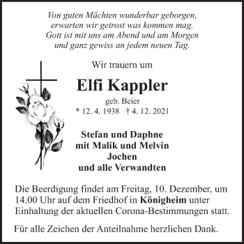 Traueranzeige von Elfi Kappler von Fränkische Nachrichten