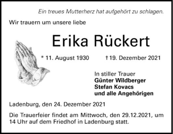 Traueranzeige von Erika Rückert von Mannheimer Morgen