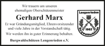 Traueranzeige von Gerhard Marx von Fränkische Nachrichten