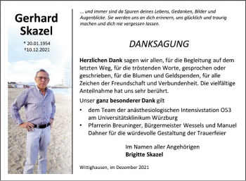 Traueranzeige von Gerhard Skazel von Fränkische Nachrichten