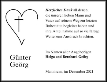 Traueranzeige von Günter Georg von Mannheimer Morgen