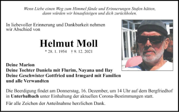 Traueranzeige von Helmut Moll von Fränkische Nachrichten