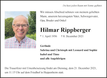 Traueranzeige von Hilmar Rippberger von Fränkische Nachrichten