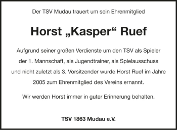 Traueranzeige von Horst Ruef von Fränkische Nachrichten