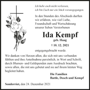 Traueranzeige von Ida Kempf von Fränkische Nachrichten