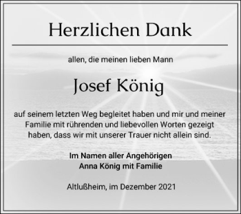 Traueranzeige von Josef König von Schwetzinger Zeitung