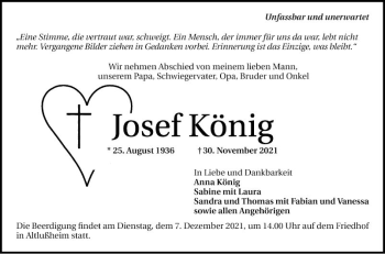 Traueranzeige von Josef König von Schwetzinger Zeitung