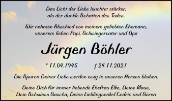 Traueranzeige von Jürgen Böhler von Mannheimer Morgen