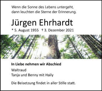 Traueranzeige von Jürgen Ehrhardt von Mannheimer Morgen