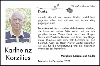 Traueranzeige von Karlheinz Korzilius von Bergsträßer Anzeiger