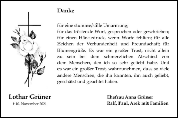 Traueranzeige von Lothar Grüner von Mannheimer Morgen