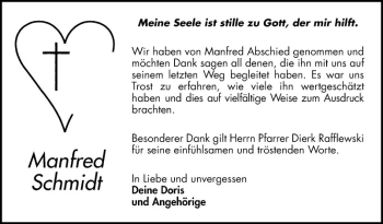 Traueranzeige von Manfred Schmidt von Mannheimer Morgen