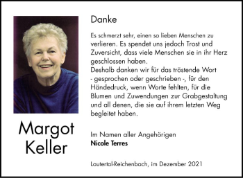 Traueranzeige von Margot Keller von Bergsträßer Anzeiger