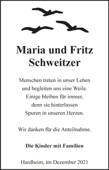 Traueranzeige von Maria Schweitzer von Fränkische Nachrichten