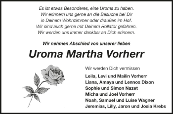 Traueranzeige von Martha Vorherr von Fränkische Nachrichten