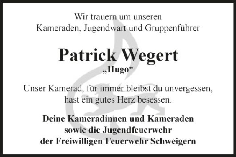  Traueranzeige für Patrick Wegert vom 02.12.2021 aus Fränkische Nachrichten