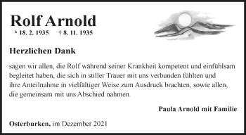 Traueranzeige von Rolf Arnold von Fränkische Nachrichten