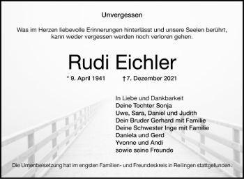 Traueranzeige von Rudi Eichler von Schwetzinger Zeitung