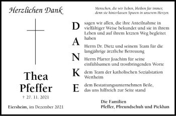 Traueranzeige von Thea Pfeffer von Fränkische Nachrichten