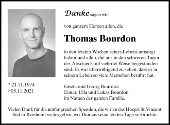 Traueranzeige von Thomas Bourdon von Mannheimer Morgen