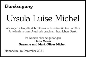 Traueranzeige von Ursula Luise Michel von Mannheimer Morgen