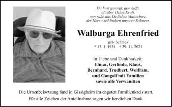 Traueranzeige von Walburga Ehrenfried von Fränkische Nachrichten