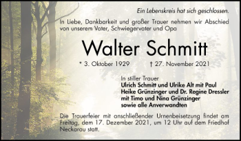 Traueranzeige von Walter Schmitt von Mannheimer Morgen