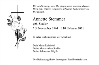 Traueranzeige von Annette Stemmer von Mannheimer Morgen