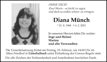 Traueranzeige von Diana Münch von Fränkische Nachrichten