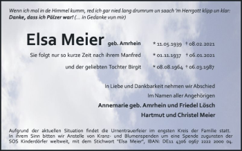 Traueranzeige von Elsa Meier von Mannheimer Morgen