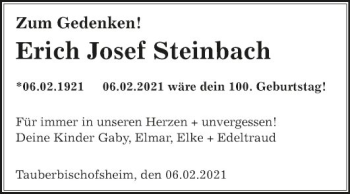 Traueranzeige von Erich Josef Steinbach von Fränkische Nachrichten