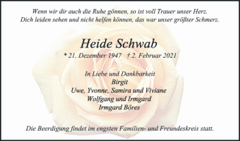 Traueranzeige von Heide Schwab von Schwetzinger Zeitung