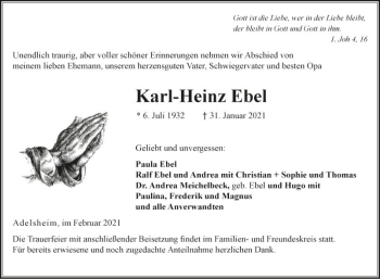 Traueranzeige von Karl-Heinz Ebel von Fränkische Nachrichten