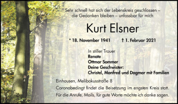 Traueranzeige von Kurt Elsner von Bergsträßer Anzeiger