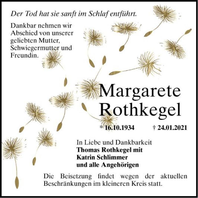  Traueranzeige für Margarete Rothkegel vom 09.02.2021 aus Mannheimer Morgen