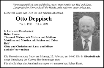 Traueranzeige von Otto Deppisch von Fränkische Nachrichten