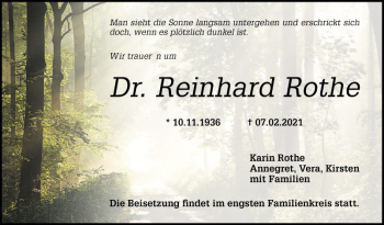 Traueranzeige von Reinhard Rothe von Mannheimer Morgen