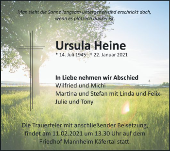 Traueranzeige von Ursula Heine von Mannheimer Morgen