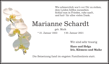Traueranzeige von Marianne Schardt von MANNHEIMER MORGEN