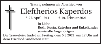 Traueranzeige von Eleftherios Kaperdos von Mannheimer Morgen