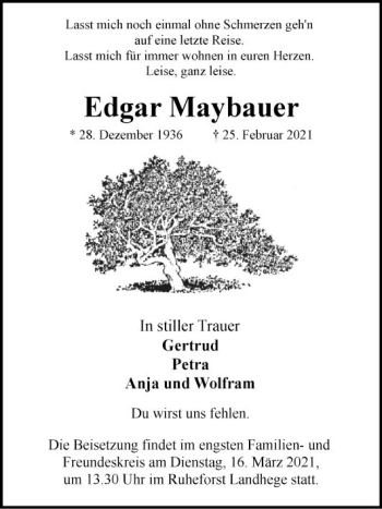 Traueranzeige von Edgar Maybauer von Fränkische Nachrichten