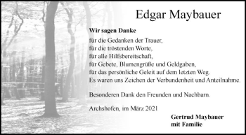 Traueranzeige von Edgar Maybauer von Fränkische Nachrichten